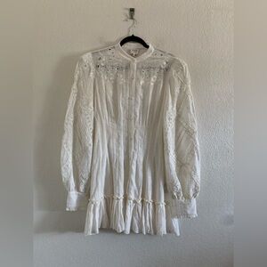 Hemant & Nandita Ruby Belted Mini Dress in Off White Long Sleeve Women’s Size L